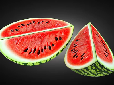 Fresh Watermelon Slices with Juicy Red Flesh and Black Seeds and Vibrant Green Rind 3d model