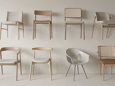 Various Styles Of Modern Dining Chairs With Wooden Frames Woven Backs And Metal Legs 3d model