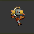Colorful Mechanical Robot Character With Red Yellow Blue Metallic Body And Arm Tool