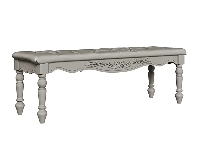 Elegant Upholstered Sofa Bench With Carved Details And Turned Wooden Legs 3d model