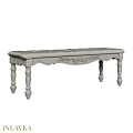 Elegant Upholstered Sofa Bench With Carved Details And Turned Wooden Legs