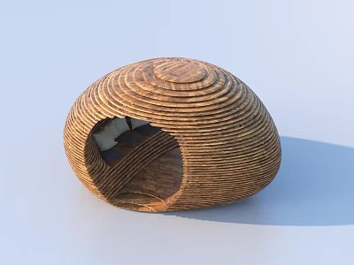 Decorative Wooden Oval Garden Ornament with Spiral Texture and Central Opening Design 3d model