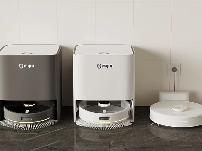 Mijia Robot Vacuums In Gray And White With Charging Docks For Home Cleaning 3d model
