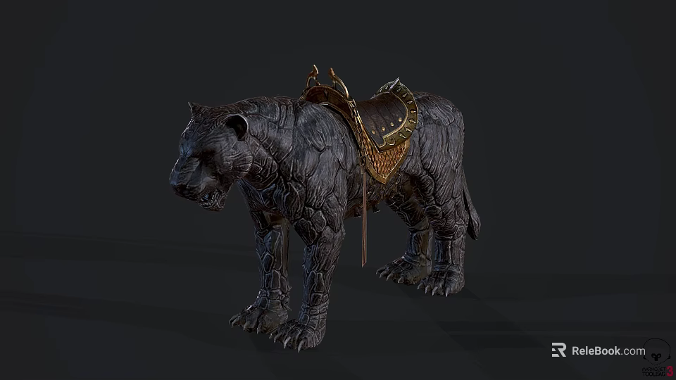 Detailed Mythical Black Panther With Golden Saddle And Armored Features For Fantasy Riders 3d model 