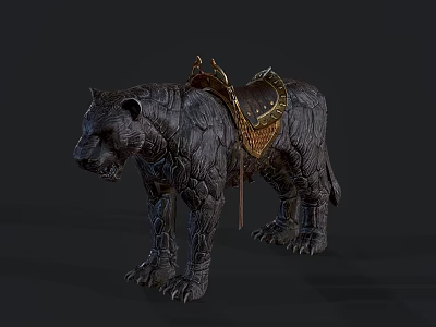 Detailed Mythical Black Panther With Golden Saddle And Armored Features For Fantasy Riders 3d model