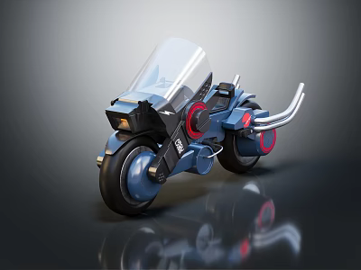 Blue Futuristic Motorcycle With Transparent Windshield Red Accents And Stylish Wheels 3d model