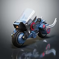 Blue Futuristic Motorcycle With Transparent Windshield Red Accents And Stylish Wheels