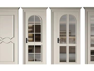 Elegant White Hinged Doors With Various Designs Including Glass Inserts And Carved Patterns 3d model