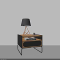 Modern Bedside Table With Black Shade Lamp Wooden Base White Cup And Drawer