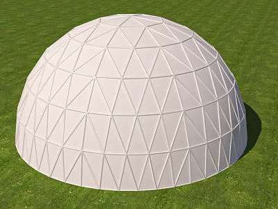 White Geodesic Dome With Triangular Grid Structure On Green Grass Field 3d model