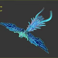 Fantasy Game Movie Character Blue Mythical Bird With Spread Glowing Feather Wings
