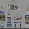 Beach Themed Wooden Decorative Wall Hangings with Fish Shapes Anchor and LOVE Welcome Messages