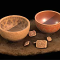 Traditional Carved Pattern Tableware Set With Ceramic Bowls And Small Square Coasters