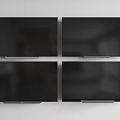 Four Modern Black Smart TVs Mounted Side by Side on Light Colored Wall 3d model