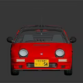Red Sports Car With Black Roof Yellow License Plate White Wheels And Rear Spoiler