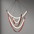 Modern Artistic Chandelier With Red Curved Frames And White Circular Lights 3d model