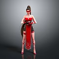 Stylish Female Character In Red Outfit With Long Hair Decorative Belt And Eye Mask