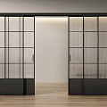Modern Black Framed Sliding Doors With Glass Panels For Interior Space