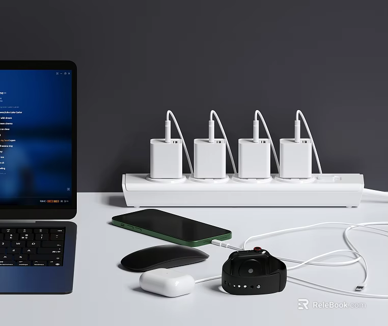 Multi Port USB Charging Station With Laptop Smartphone Smartwatch And Mouse 3d model 