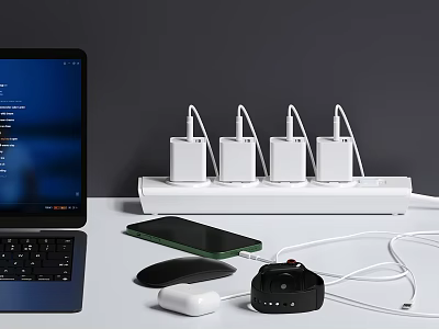 Multi Port USB Charging Station With Laptop Smartphone Smartwatch And Mouse 3d model