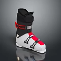 Modern Black Red White Ski Boots With Secure Straps And White Sole Design