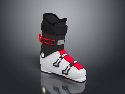 Modern Black Red White Ski Boots With Secure Straps And White Sole Design 3d model