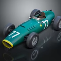 Vintage Green Race Car with Number 17 Yellow Front and Streamlined Design