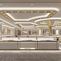 Luxury Modern Jewelry Store Interior Design With Golden Trim Display Counters And Soft Ambient Lighting