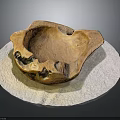 Handcrafted Wooden Bowl Placed On Natural Stone Tray For Decorative Use