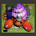 Cartoon Style Crab Shaped Stall Landscape with Pumpkin Lanterns Food Items and Small Signboard
