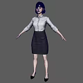 Woman in White Shirt and Black Skirt with Arms Outstretched Standing Pose