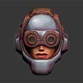 3D Sci Fi Helmet With Red And White Color Scheme Large Circular Eye Design