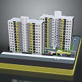 Urban Residential Building Complex Model Featuring White High Rise Structures Yellow Accents And Green Spaces