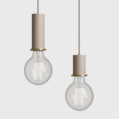 Modern Minimalist Pendant Lights With Clear Glass Bulbs And Beige Gold Accents 3d model