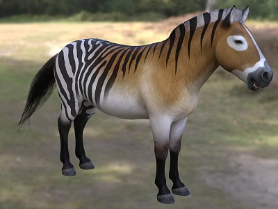 Realistic 3D Model Of Striped Zebra Tailed Lizard In Natural Grassland Habitat 3d model