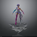 Fantasy Female Character With Purple Hair Colorful Outfit Blue Sleeves And Transparent Ice Crystal Base