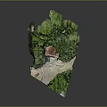 Ancient Church with Red Spire Surrounded by Lush Green Vegetation on Rocky Hillside