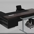 Modern Office Desk With Wooden Top Black Storage Drawers And Ergonomic Chairs