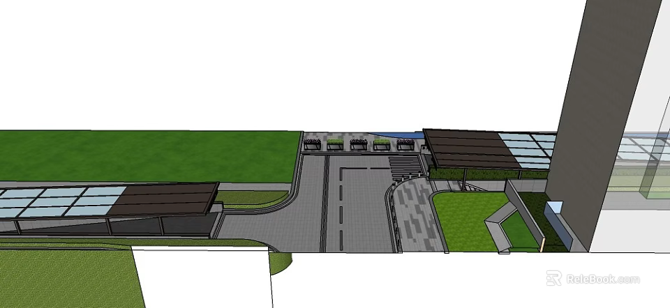 Architectural Site Plan With Road Layout Green Lawn And Building Structures 3d model 