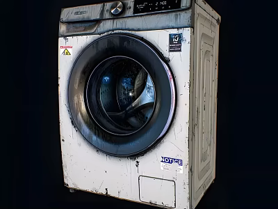 Damaged Old Washing Machine With Burnt Marks And Stained Exterior Surface 3d model