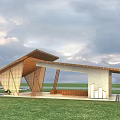 Modern Architectural Post Station With Wooden Roof And Open Pavilion Design