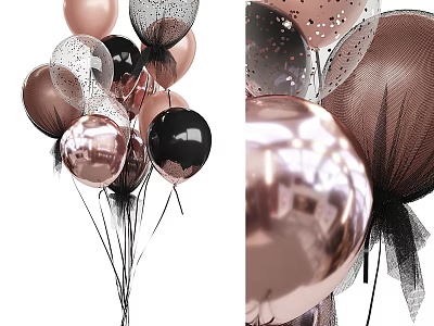 Elegant Inflatable Balloons In Rose Gold Black Pink With Tulle Decor For Party Events 3d model