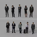 Group of Business Professionals Standing in Formal Attire with Briefcases and Suitcase