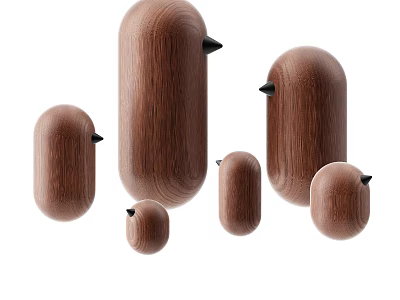 Wooden Decorative Figurine Set with Multiple Sizes and Abstract Bird Design 3d model