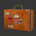 Vintage Orange Suitcase With Colorful Travel Stickers And Leather Handle