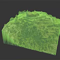 Ancient Building on Mountain Slope with Terraced Fields and Lush Greenery 3d model