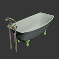White Modern Electronic Bathtub With Gold Legs And Silver Faucet On Black Reflective Floor