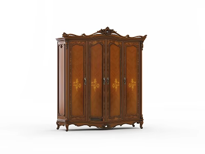 Classical Wooden Wardrobe With Carved Details Four Doors And Ornate Top 3d model