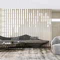 Modern Sofa And Coffee Table Set With Accent Chair And Wooden Slat Wall Design