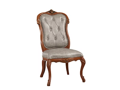 Classic Wooden Dining Chair With Carved Backrest And Gray Upholstered Seat 3d model